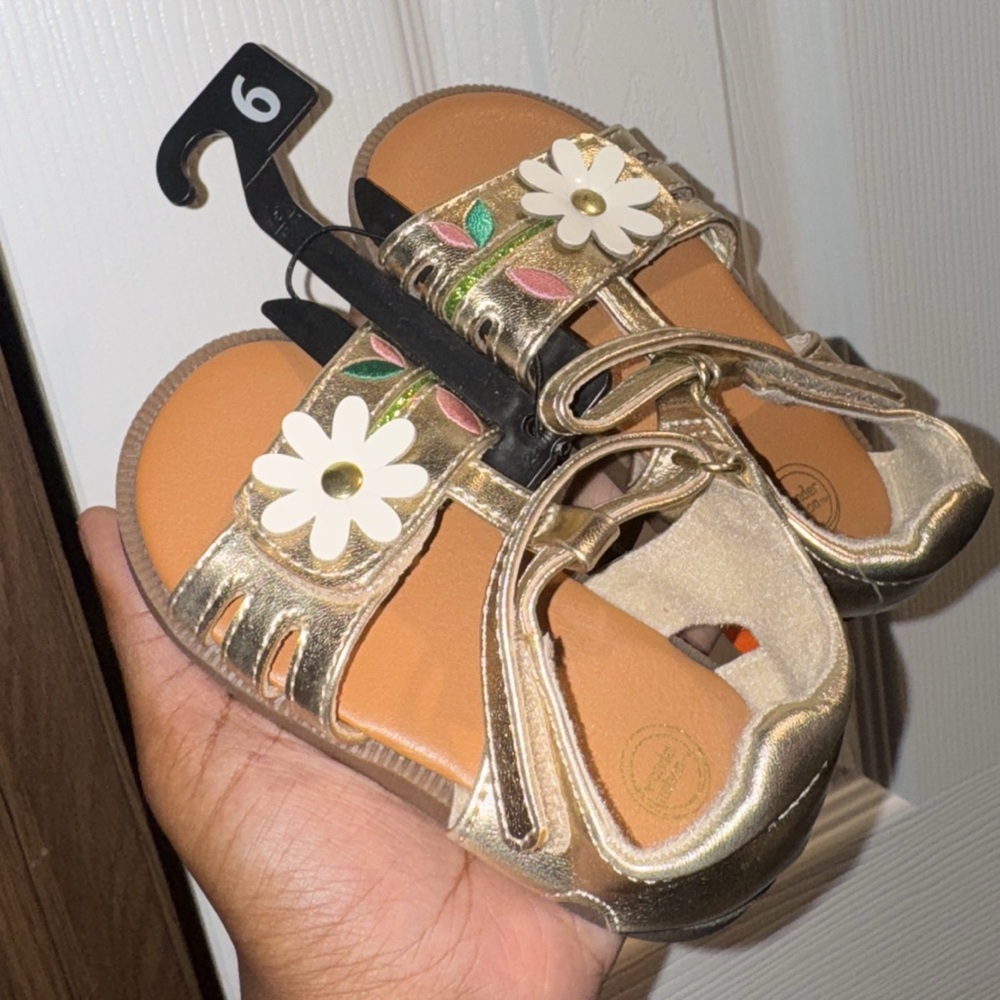 Gold Sandals with Floral Accents